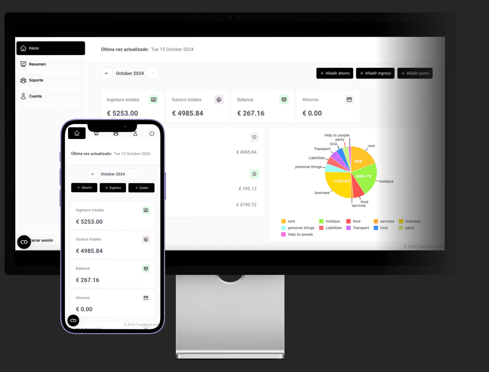 Vista del panel de TrackMySpend
